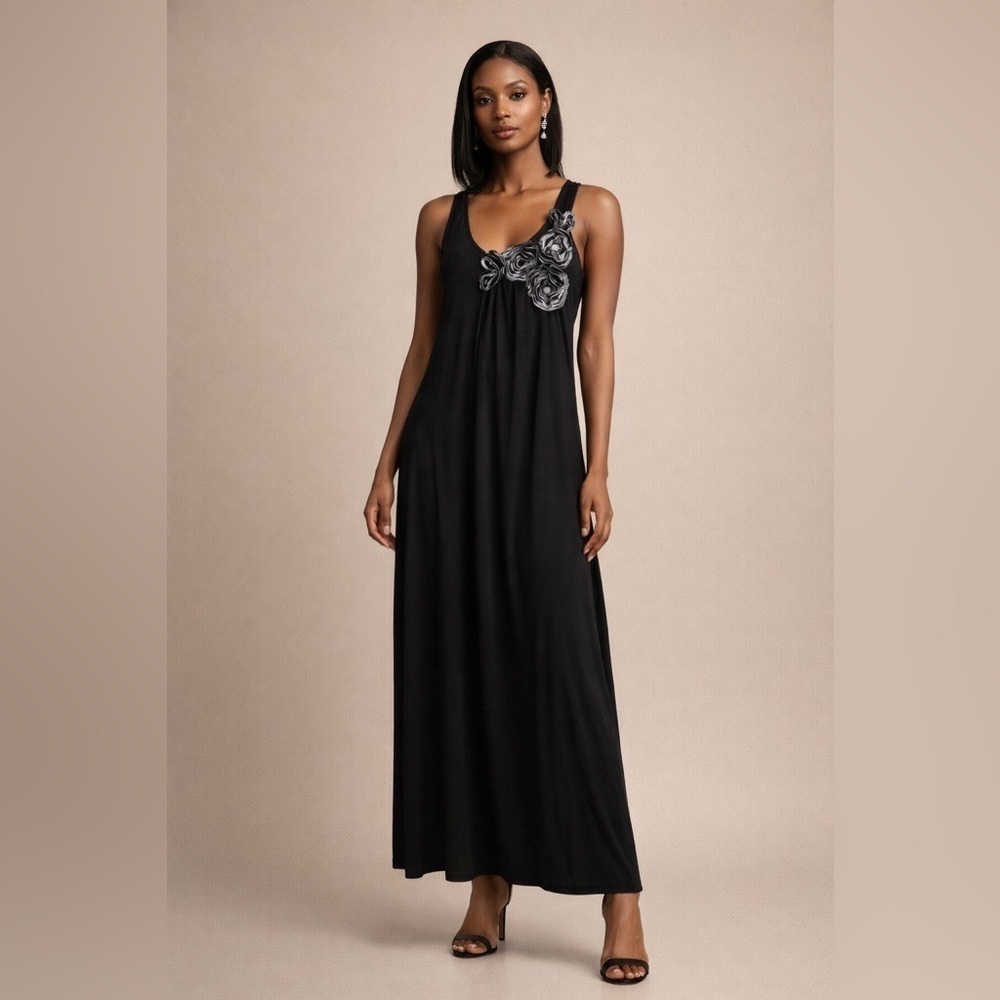 Women’s Black Embellished Floral Halter Maxi Dress for Cocktail Size M Y2K